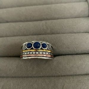 RING LADIES’ SIZE 9 STERLING SILVER AND LAPIS LAZULI HAND-MADE ORNATE